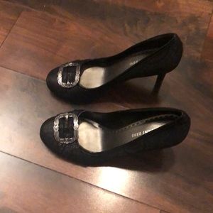 Gianni Bini. Black heels with silver buckle detail